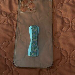 Clear Phone Case with Blue and Multicolor Grip